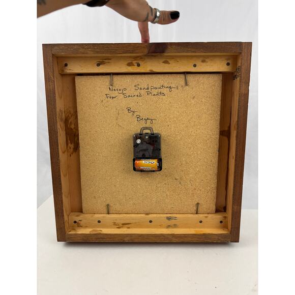 Vintage Four Sacred Plants Native American Sandstone Clock Sand Painting Begay - Picture 2 of 16